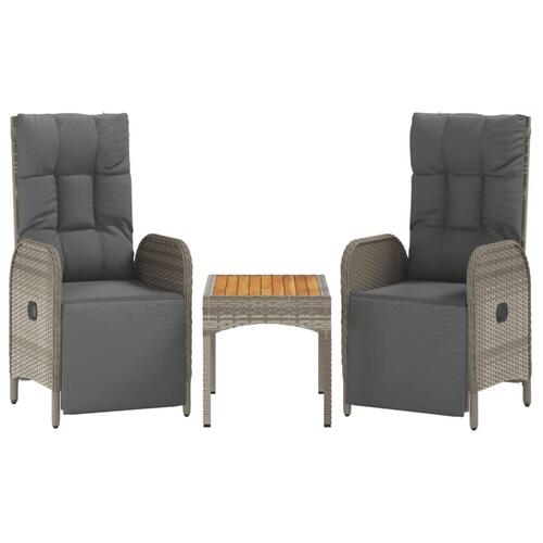 Havestole med lænefunktion 2 stk. med bord polyrattan grå
