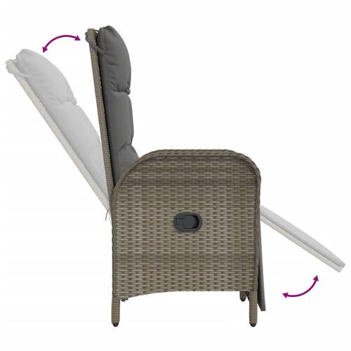 Havestole med lænefunktion 2 stk. med bord polyrattan grå