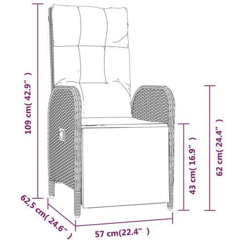 Havestole med lænefunktion 2 stk. med bord polyrattan grå