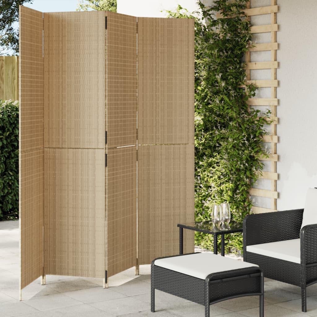 Rumdeler 3 Paneler Polyrattan Beige - Vævet design / 196 x 200 cm
