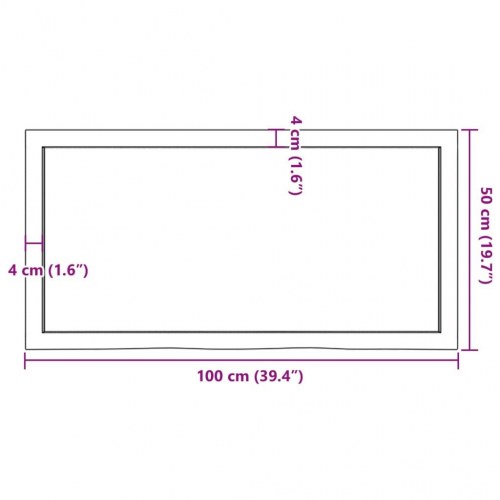 Væghylde i massivt egetræ 100×50×(2-4) cm - mørkebrun, naturlig kant