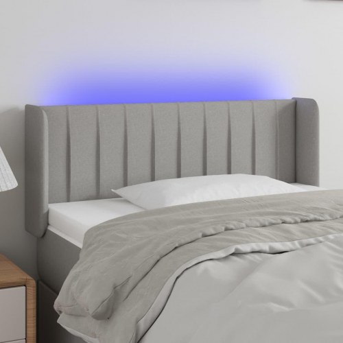 Sengegavl med LED-lys 93×16×78/88 cm - stof, lysegrå