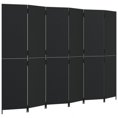 Rumdeler 6 paneler i polyrattan - sort, foldbar skillevæg
