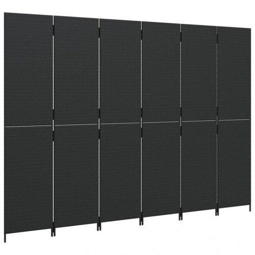 Rumdeler 6 paneler i polyrattan - sort, foldbar skillevæg