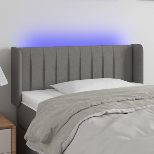 Sengegavl med LED-lys 93×16×78/88 cm - stof, mørkegrå