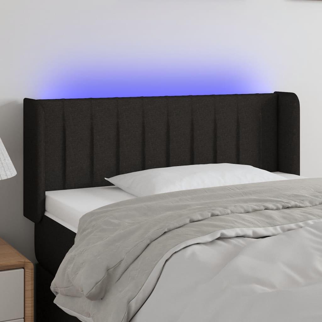 Sengegavl med LED-lys 93x16x78/88 cm stof sort billede
