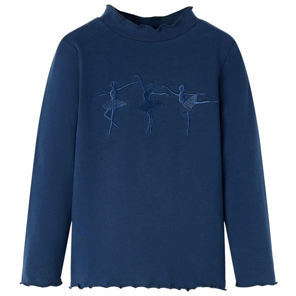 Langærmet T-shirt til børn str. 104 - marineblå med ballerinaer billede