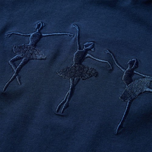 Langærmet T-shirt til børn str. 104 - marineblå med ballerinaer