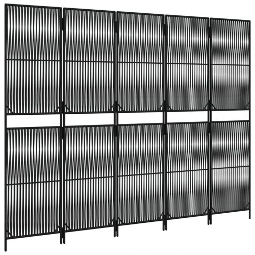 Rumdeler med 5 paneler i polyrattan - sort, foldbar