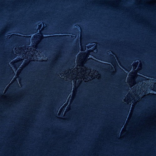 Langærmet T-shirt til børn - str. 128, marineblå med ballerina