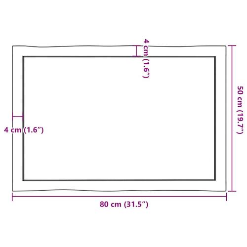 Bordplade 80x50x(2-4)cm naturlig kant ubehandlet massivt træ