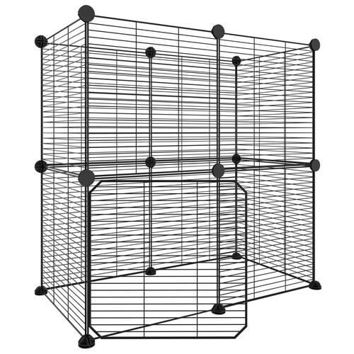 12-panels kæledyrsindhegning med låge 35x35 cm stål sort