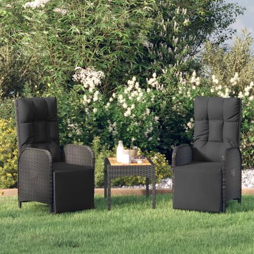 Havestole med lænefunktion 2 stk. med bord polyrattan sort