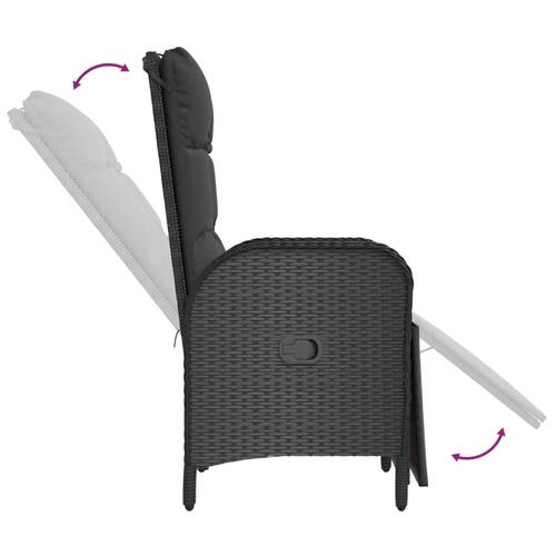 Havestole med lænefunktion 2 stk. med bord polyrattan sort
