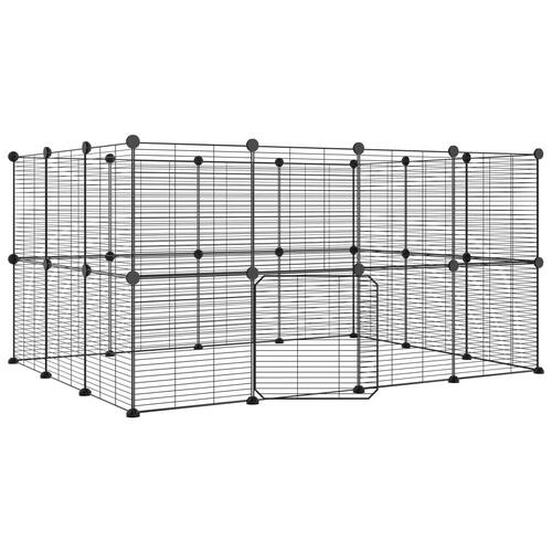 28-panels kæledyrsindhegning med låge 35x35 cm stål sort