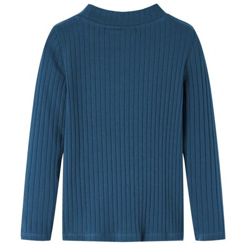 Langærmet T-shirt til børn str. 140 ribstrikket marineblå