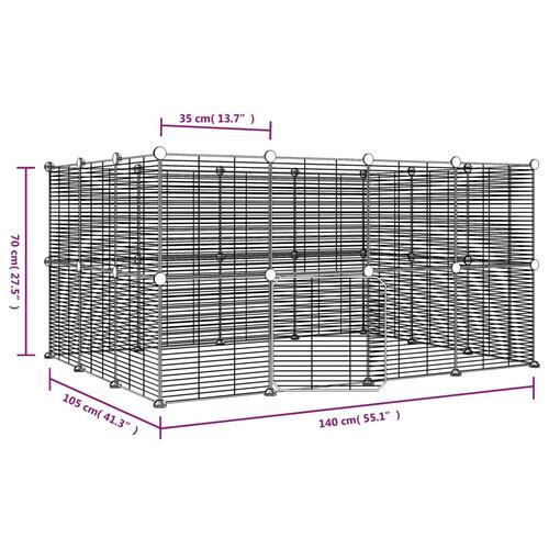 28-panels kæledyrsindhegning med låge 35x35 cm stål sort