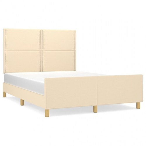 Sengeramme med sengegavl 140 x 190 cm - stof, cremefarvet