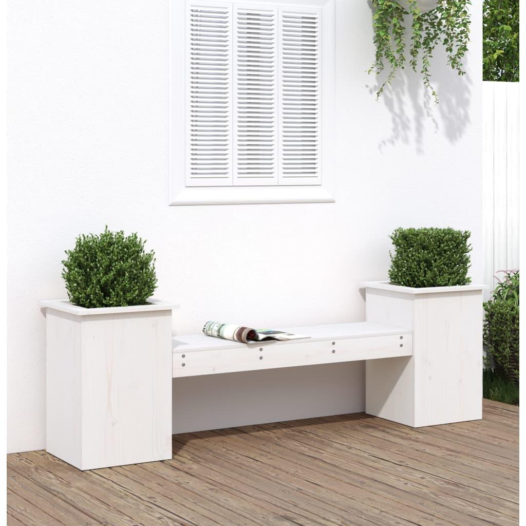 Bænk med plantekasser 184,5x39,5x56,5 cm massivt fyrretræ hvid
