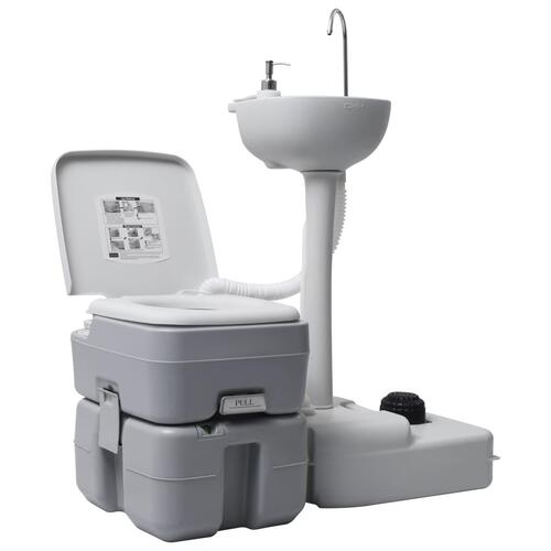 Transportabelt campingtoilet og håndvask med vandbeholder