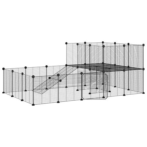 36-panels kæledyrsindhegning med låge 35x35 cm stål sort