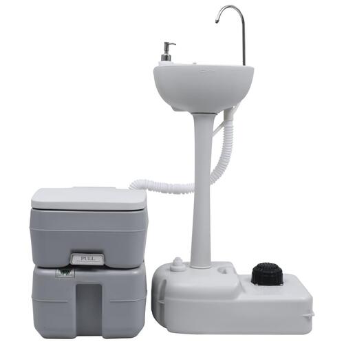 Transportabelt campingtoilet og håndvask med vandbeholder