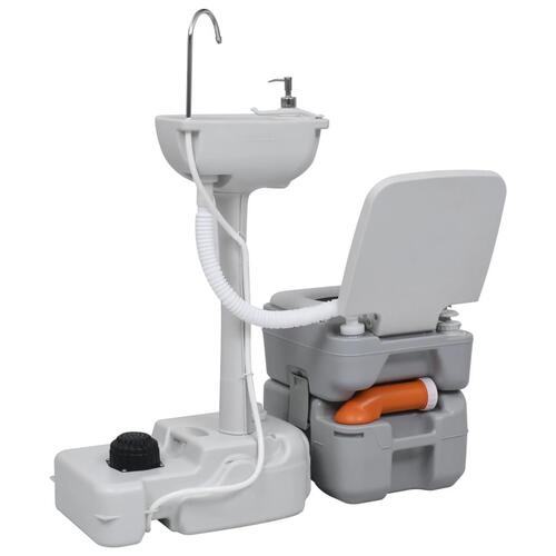 Transportabelt campingtoilet og håndvask med vandbeholder