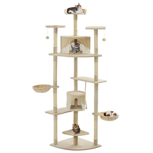 Kattetræ med sisalkradsestolper 203 cm beige og hvid