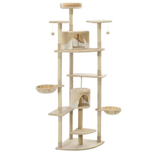 Kattetræ med sisalkradsestolper 203 cm beige og hvid