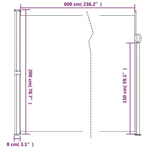 Sidemarkise 200x600 cm sammenrullelig blå