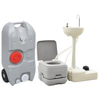 Transportabelt campingtoilet og håndvask med vandbeholder