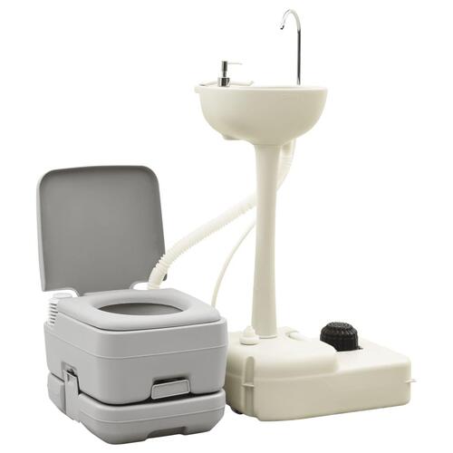 Transportabelt campingtoilet og håndvask med vandbeholder
