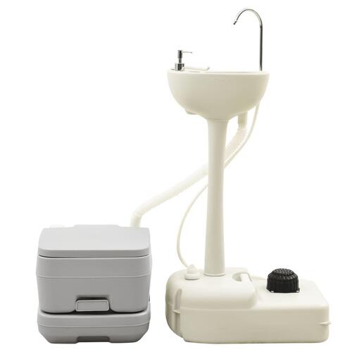 Transportabelt campingtoilet og håndvask med vandbeholder