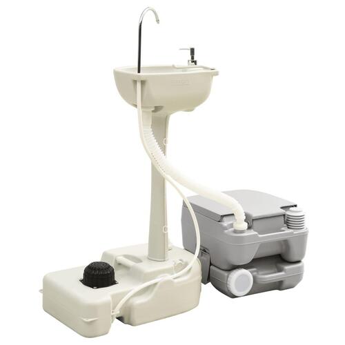 Transportabelt campingtoilet og håndvask med vandbeholder