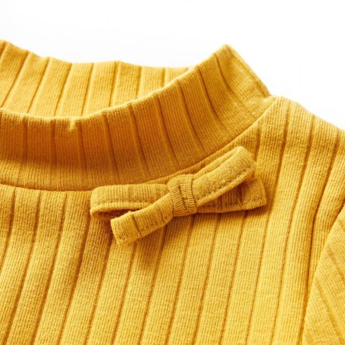 Langærmet T-shirt til børn str. 104 - ribstrikket okkergul