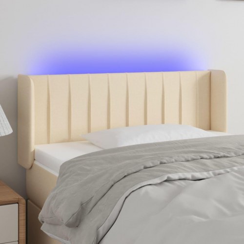 Sengegavl med LED-lys i stof - 103x16x78/88 cm, cremefarvet