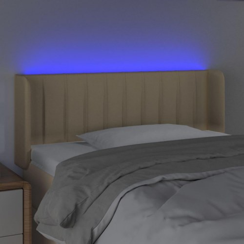 Sengegavl med LED-lys i stof - 103x16x78/88 cm, cremefarvet