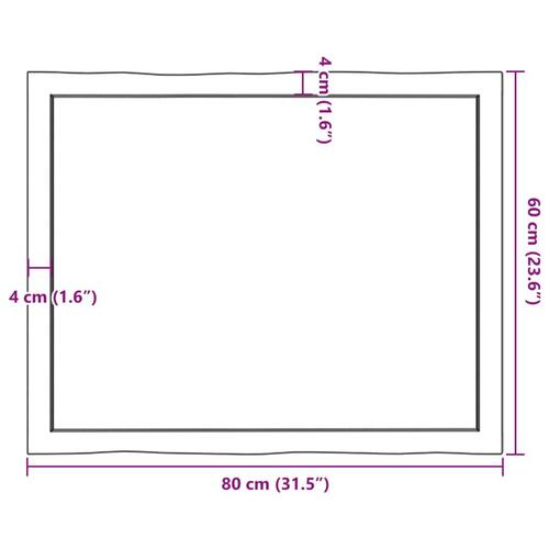 Bordplade 80x60x(2-6)cm naturlig kant ubehandlet massivt træ