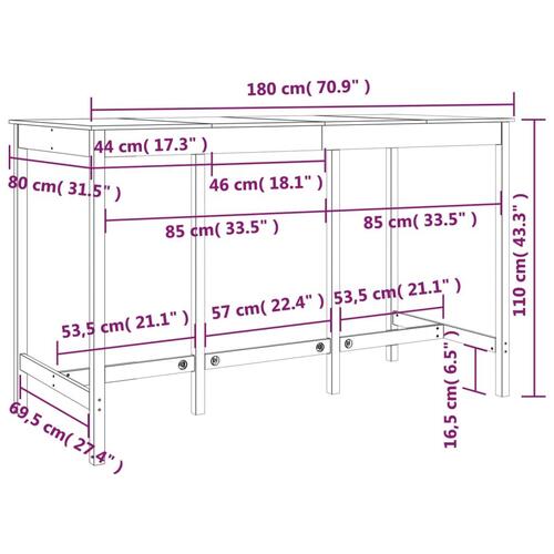 Barbord 180x80x110 cm massivt fyrretræ gyldenbrun