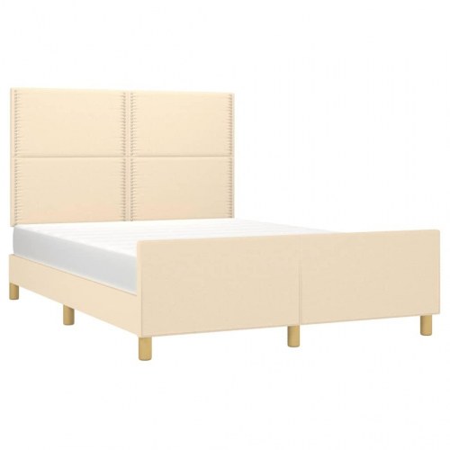 Sengeramme med sengegavl 140x200 cm - stof, cremefarvet