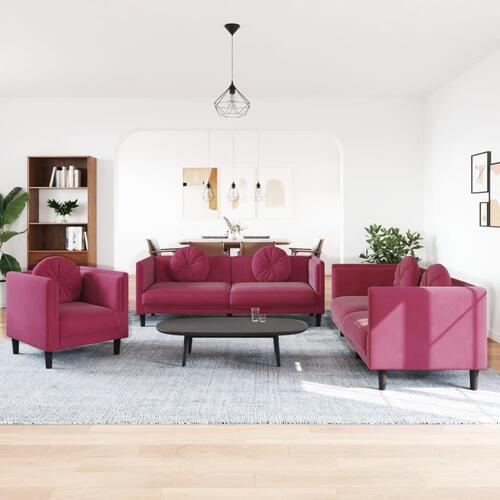 3 personers sofa med puder velour vinrød