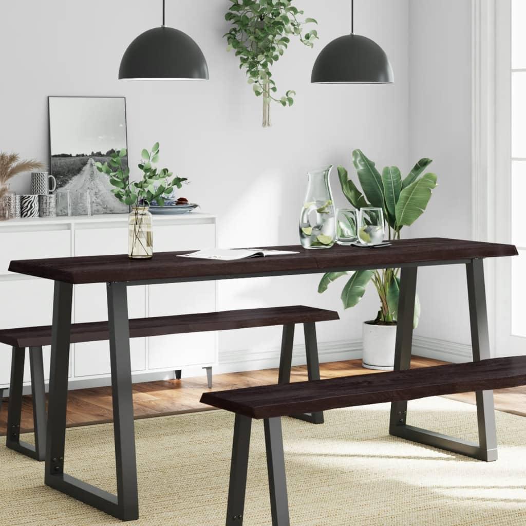 Bordplade 180x50x(2-6) cm naturlig kant behandlet træ mørkebrun