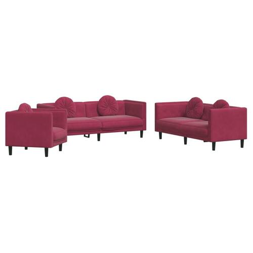 3 personers sofa med puder velour vinrød