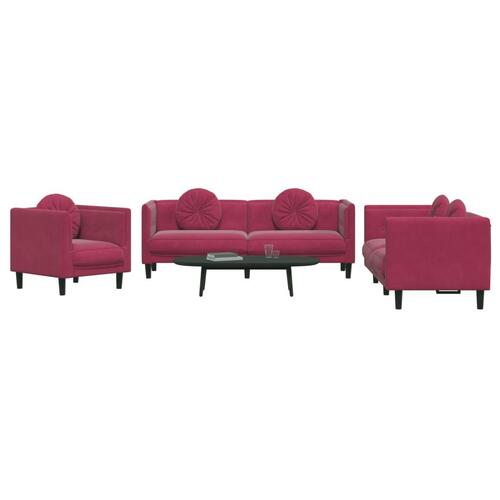 3 personers sofa med puder velour vinrød