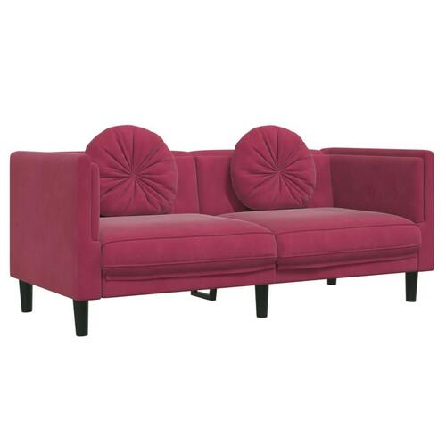 3 personers sofa med puder velour vinrød