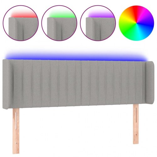 Sengegavl med LED-lys 147×16×78/88 cm - stof, lysegrå