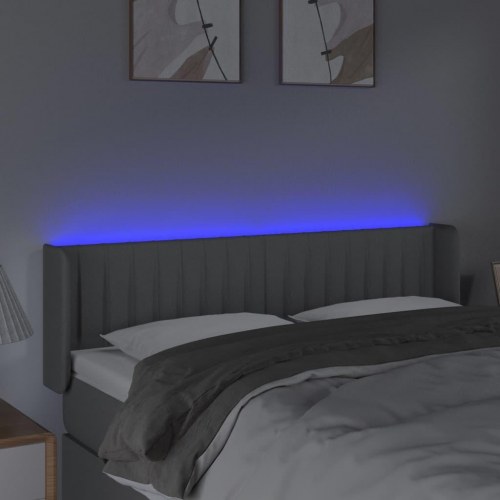 Sengegavl med LED-lys 147×16×78/88 cm - stof, lysegrå