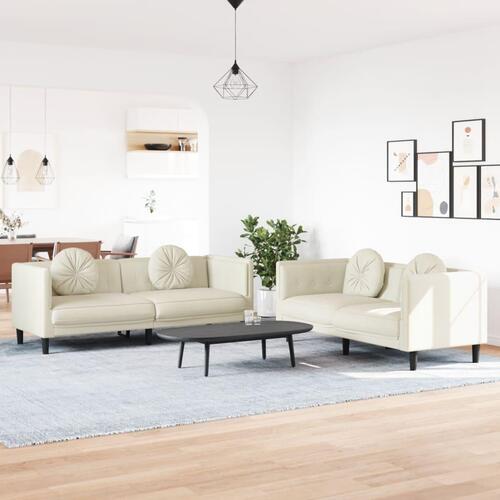 2 personers sofa med puder velour cremefarvet