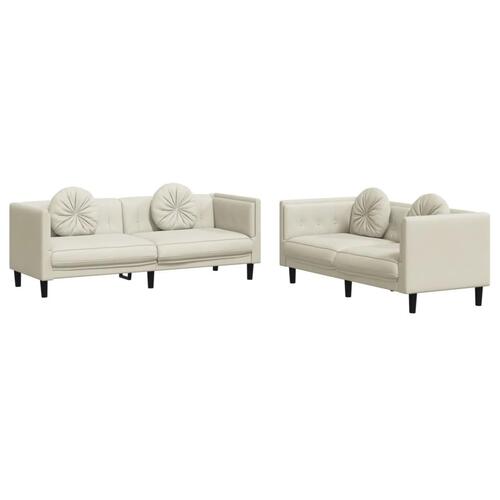 2 personers sofa med puder velour cremefarvet