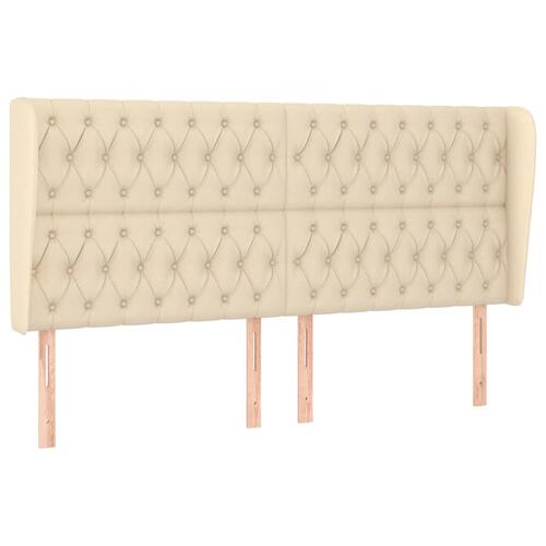 Sengegavl med kanter 203x23x118/128 cm stof cremefarvet
